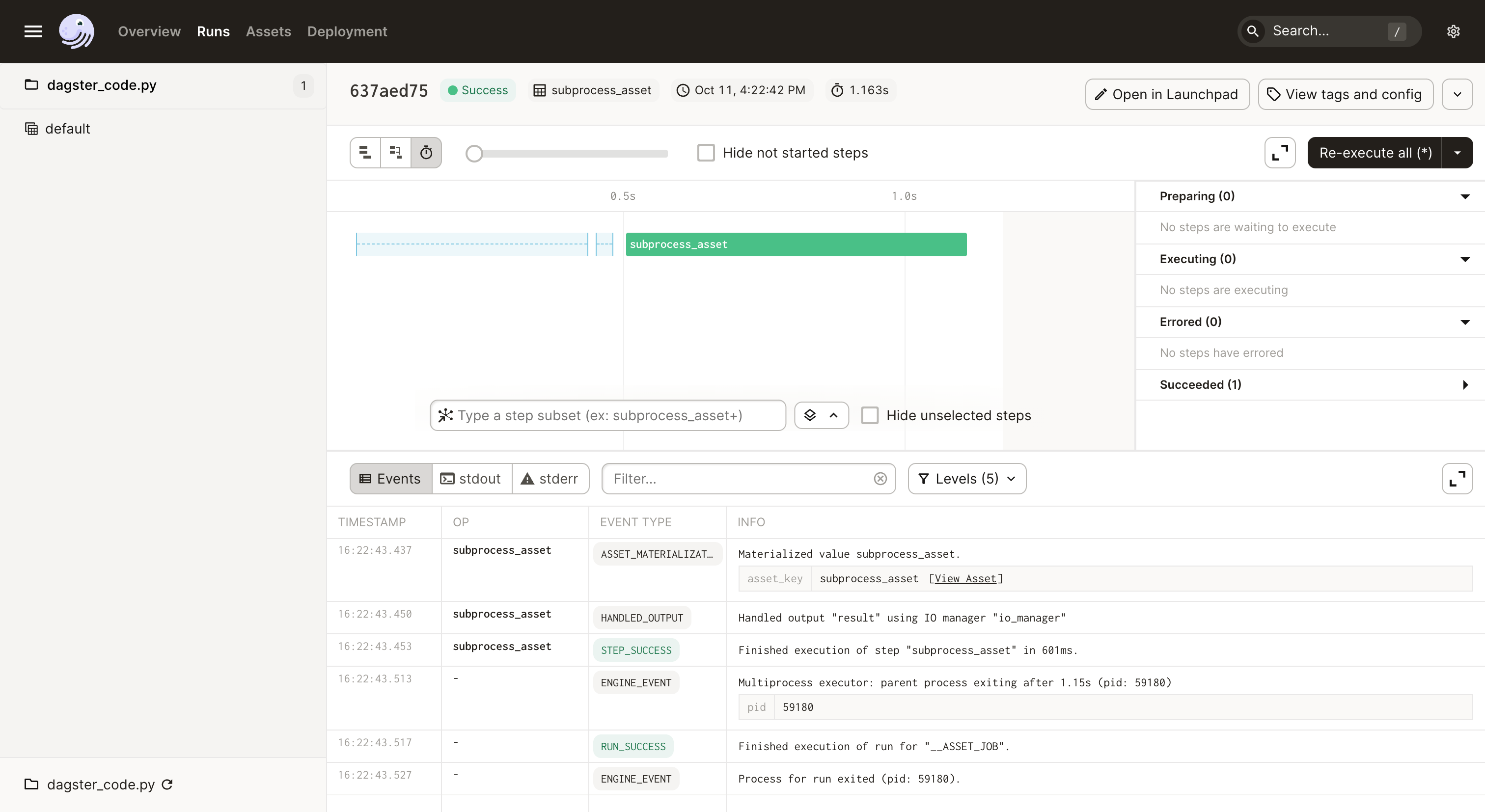 Logs in the run details page