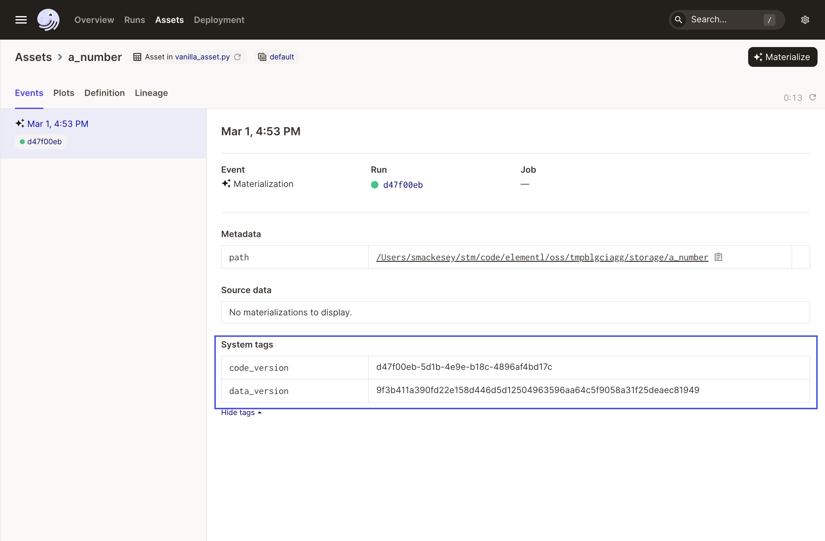 Simple asset data version